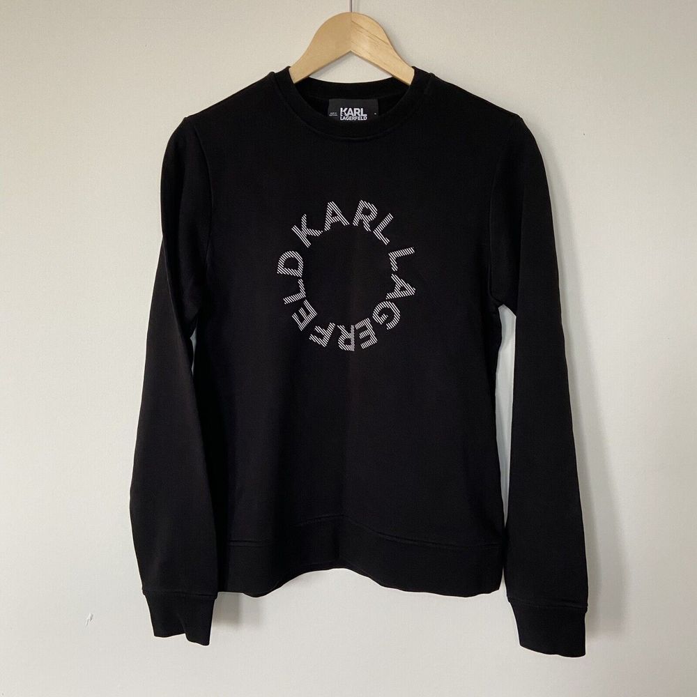 Karl Lagerfeld Paris Black Circle Logo Sweatshirt Jumper UK Size Medium Cotton - Picture 6 of 12